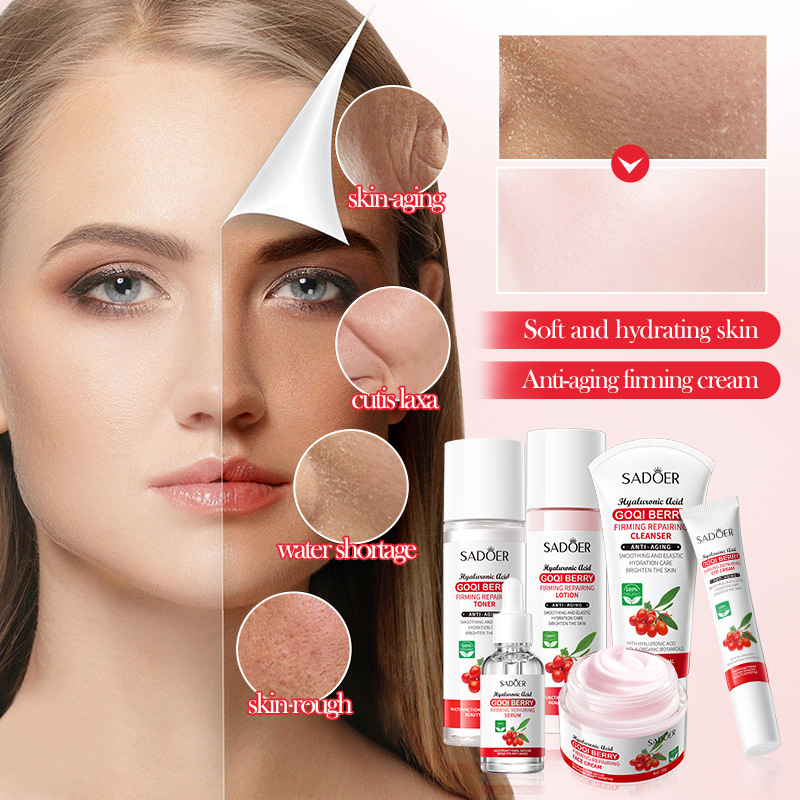 Cross-border export wholesale of SADOER Goji Berry Anti-Wrinkle Firming Repair Set and Moisturizing skin Care product Set in full English Specification drawing