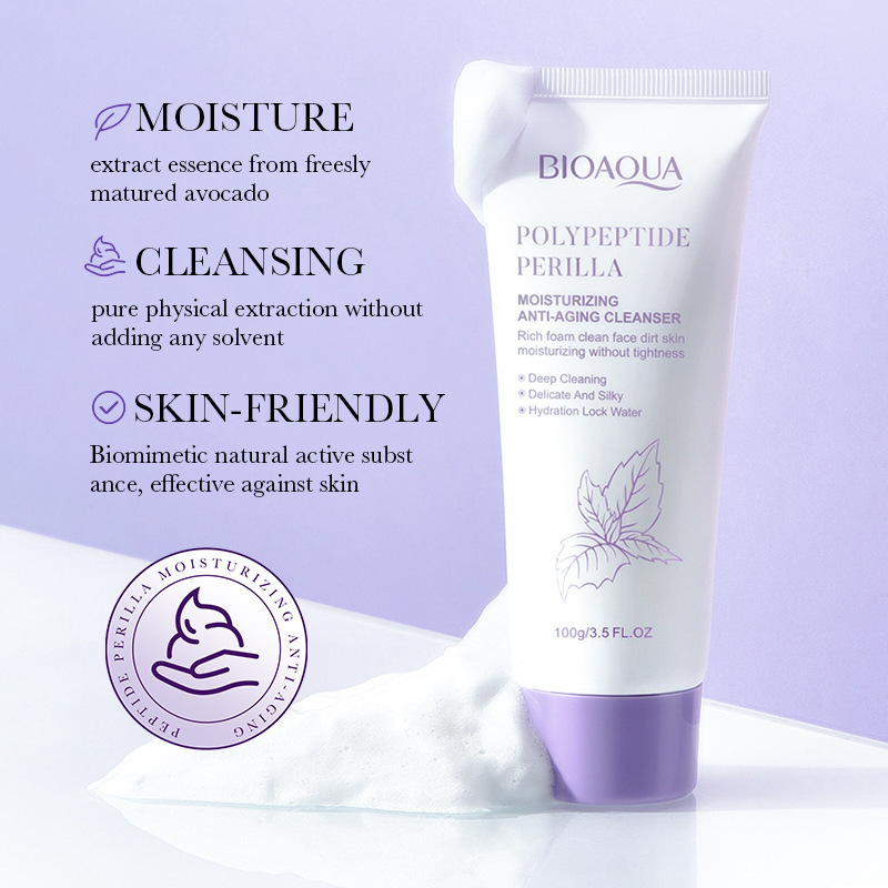 Cross-border wholesale of all-English BIOAOUA Peptide Perilla Moisturizing and Anti-Wrinkle Facial cleanser details Picture