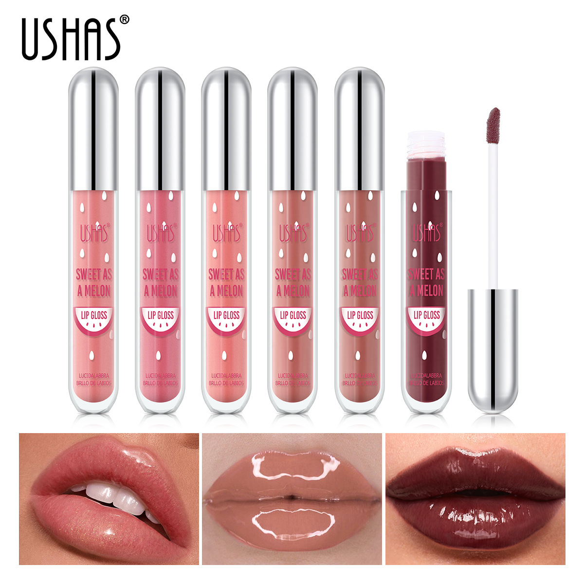 USHAS European and American cross-border Moisturizing Lip Gloss and moisturizing Lip Oil 12-color pearlescent new product brightening full figure