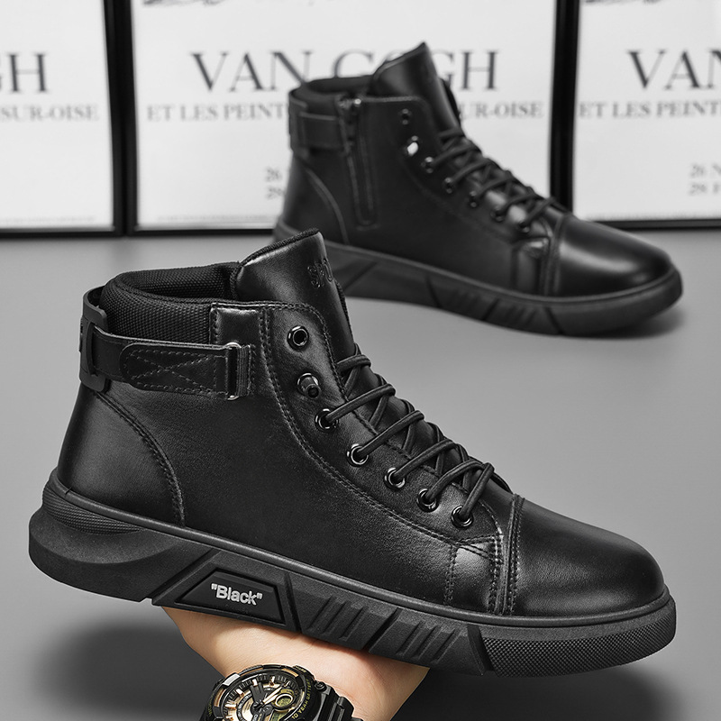 New men's shoes for autumn: high-top Dr. Martens boots, men's casual leather boots, trendy and versatile British retro fleece short boots full figure