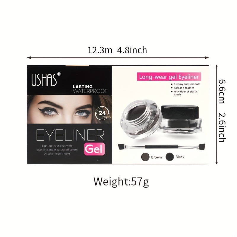 USHAS cross-border in-stock best-selling eyeshadow cream bottle with brush eyeliner cream Eyeliner brush waterproof and sweat-proof European and American eye makeup Item Picture