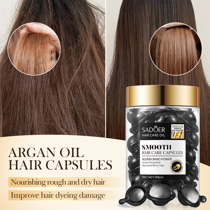 Cross-border export wholesale of SADOER Moroccan Argan oil Hazelnut Softening Hair Care Capsules and hair conditioner in full English details Picture