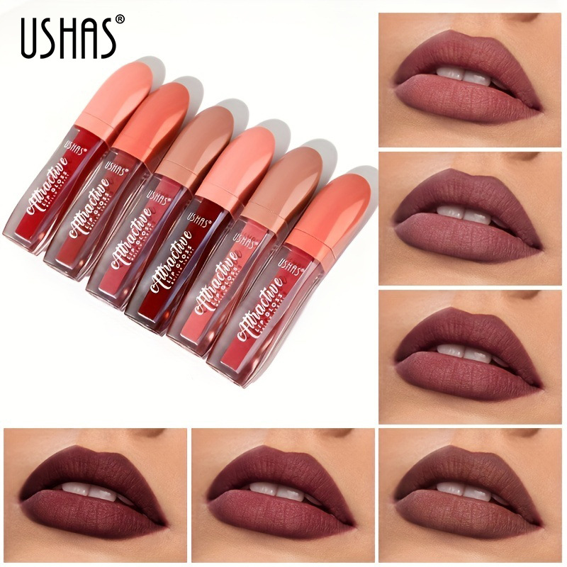 USHAS Amazon's best-selling cross-border 6-color matte liquid lipstick is a long-lasting, non-stick, non-fading, and waterproof lip gloss full figure