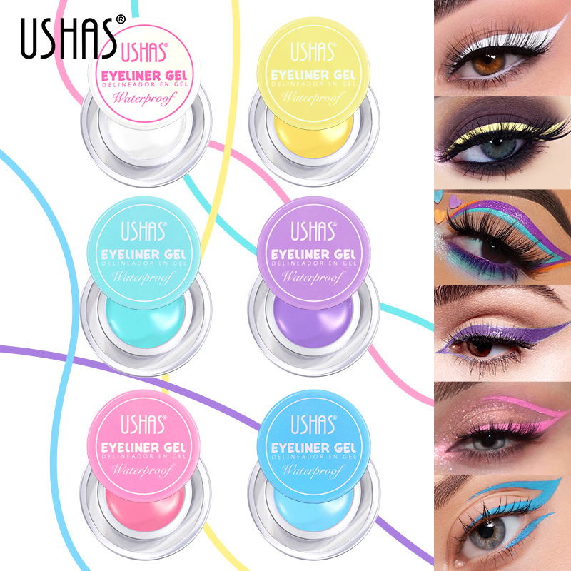 USHAS cross-border in-stock bestsellers: 6-color eyeliner cream, ultra-fine eyeliner brush, Eyebrow dye, eye makeup, and eyeshadow cream full figure