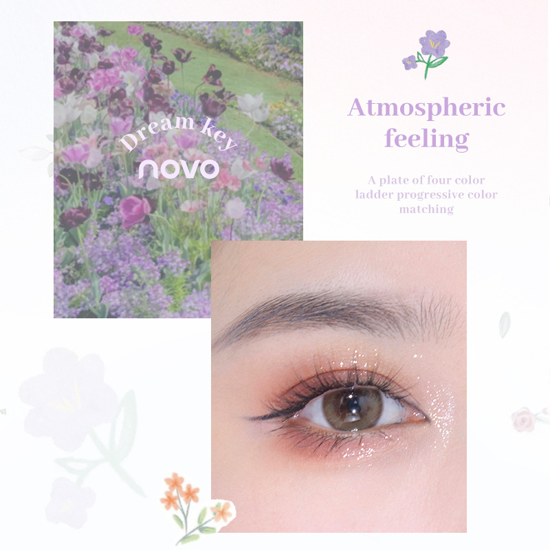 NOVO Hibiscus Drunken Sun Four-color Eyeshadow Palette: Pearlescent, matte, pure and elegant, natural, milk tea, earth tone, affordable makeup Specification drawing