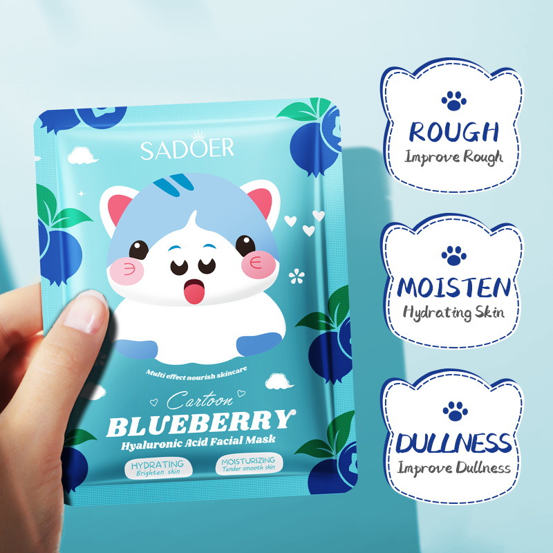 Cross-border wholesale of SADOER blueberry Hyaluronic acid Hydrating Cartoon Mask and Moisturizing Mask in English Specification drawing