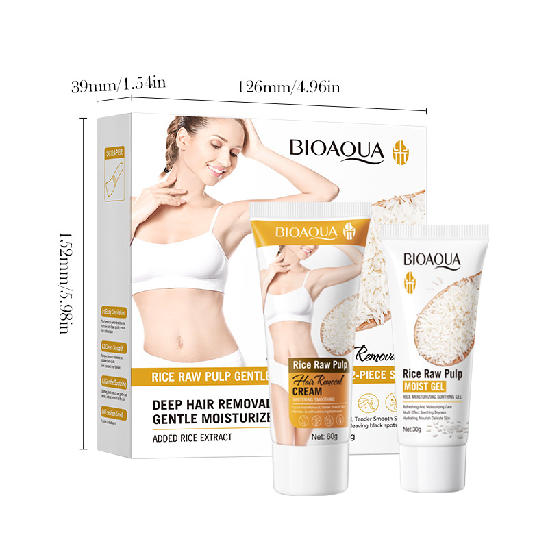 Full English BIOAOUA Rice puree Gentle Hair Removal Care 2-piece set Clean Hair Removal Cream Cross-border export wholesale Item Picture