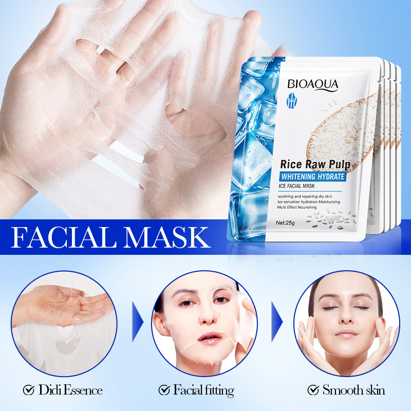 All-english BIOAOUA Rice Purees Whitening and Hydrating Ice mask Facial mask cross-border export wholesale Specification drawing