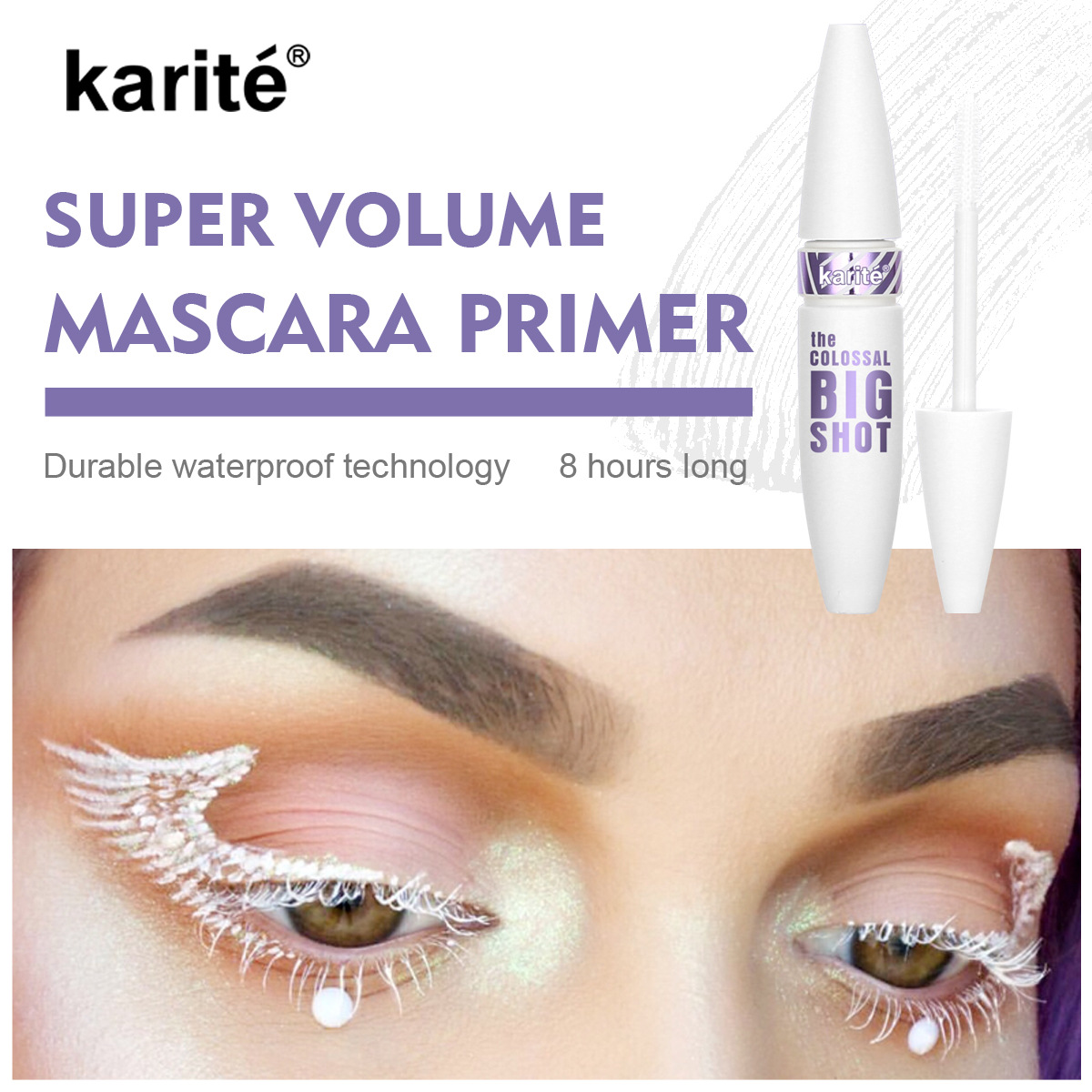 Karite long and curly white mascara is waterproof and sweat-proof. The colored eyelashes do not clump and are not easy to smudge. Cross-border batch details Picture