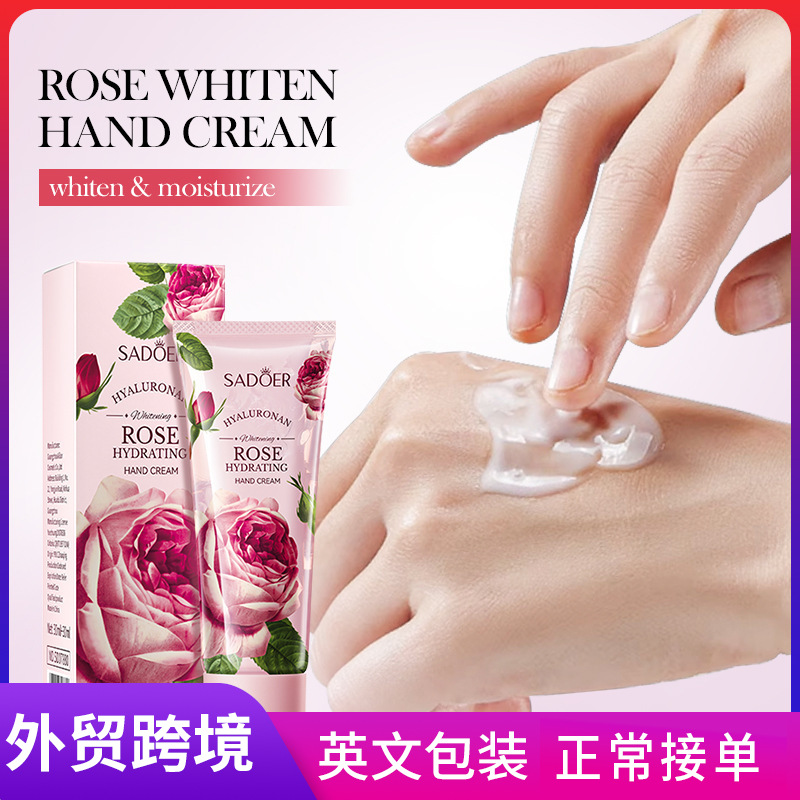 Cross-border wholesale of SADOER rose Hyaluronic Acid Whitening Moisturizing Hand Cream and Hand care Cream in English full figure