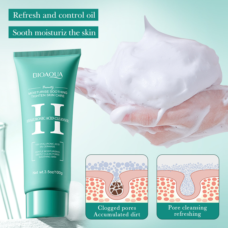 All-english BIOAOUA Hyaluronic Acid Moisturizing and Soothing Facial Cleanser, Gentle Cleansing Facial Cleanser, cross-border export wholesale Specification drawing