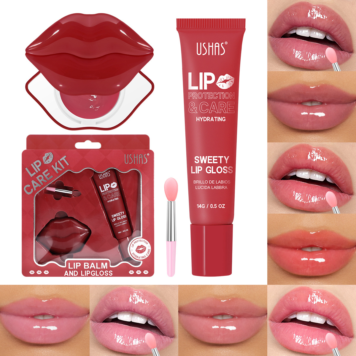 USHAS Cross-border Best-selling Moisturizing and Nourishing Lip Gloss Lip Gloss Set Wholesale US017 details Picture