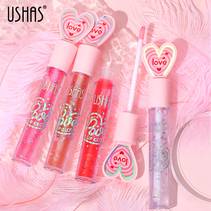 USHAS's best-selling 6-color liquid matte lip gloss, heart-shaped mirror surface, water light lip, red lip, honey lip, shiny and lustrous lips Specification drawing