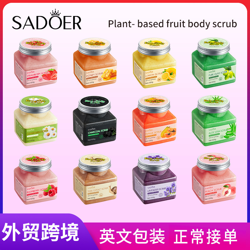 All-english SADOER Strawberry Exfoliating and Cleansing Scrub for deep cleansing of the body, universal cross-border export wholesale full figure