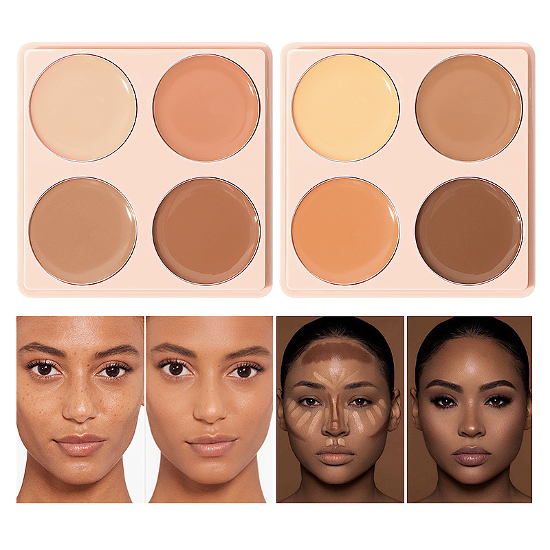 USHAS cross-border in-stock hot sale concealer for acne marks and dark circles, long-lasting and non-sticky powder concealer palette, 4-color powder base cream full figure