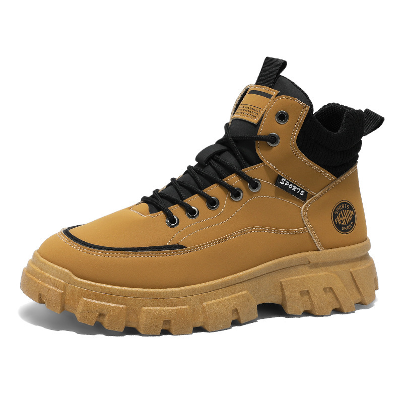Autumn men's shoes: High-top Dr. Martens boots, men's work shoes, trendy and versatile, thick-soled British-style retro hiking short boots Item Picture