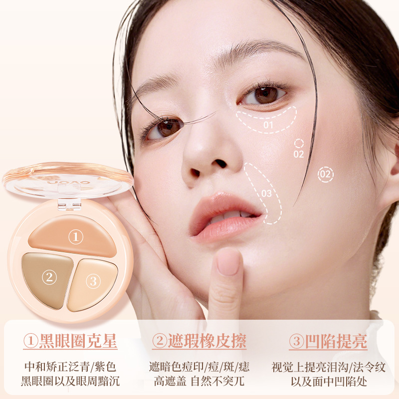 novo's Clear and flawless three-color concealer palette effectively covers spots, facial acne marks, pimples, dark circles, and lightens and brightens the eyes details Picture