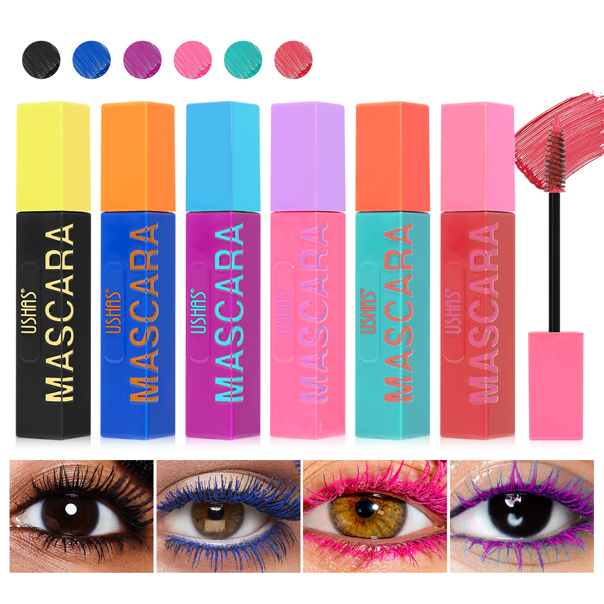 (Display Box) USHAS European and American cross-border Stock Thick, Slender and Natural Six-color Non-smudging Mascara UC035 details Picture