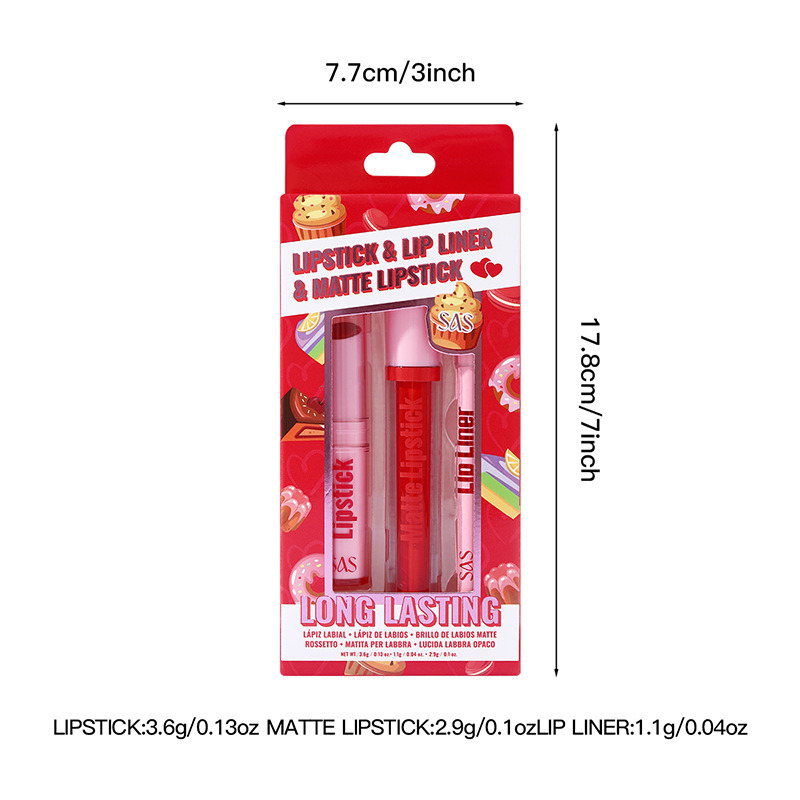 USHAS European and American cross-border stock Lipstick + Lip Gloss + Lip liner Pen Set Christmas Waterproof Non-stick Cup SAC065A Item Picture
