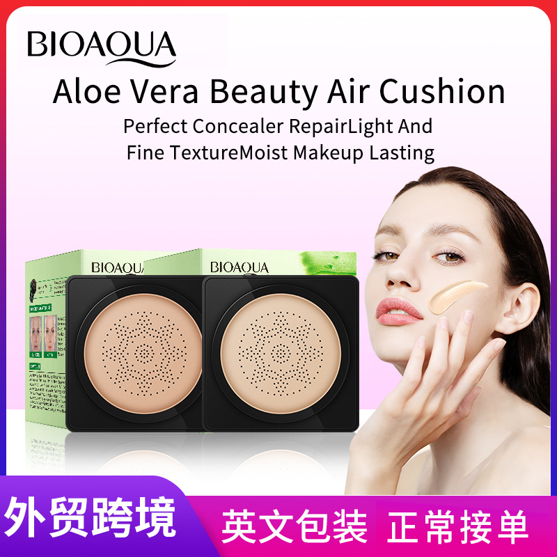 All-english BIOAOUA Aloe Vera Beauty Cushion bb Cream Non-clogging Powder Contouring Mushroom Cushion Cross-border export wholesale full figure