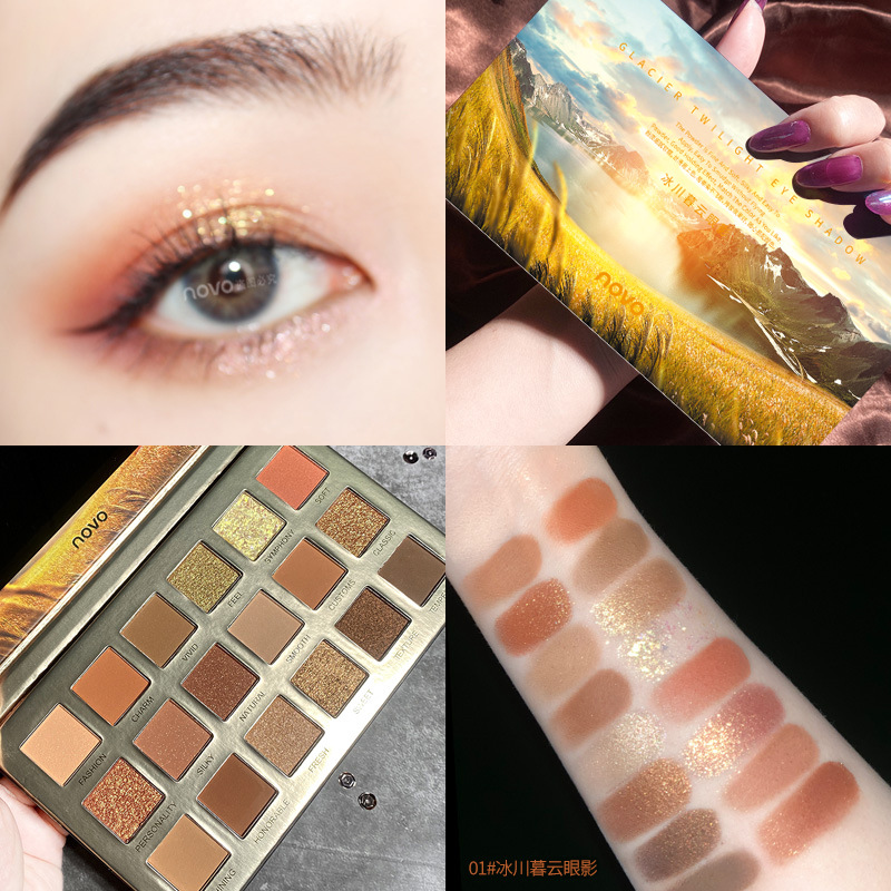NOVO5326 Reed Glacier Eyeshadow Palette: Sky Above Snow Mountain Eyeshadow Matte Pearlescent Earth Tone Glitter Sequins details Picture