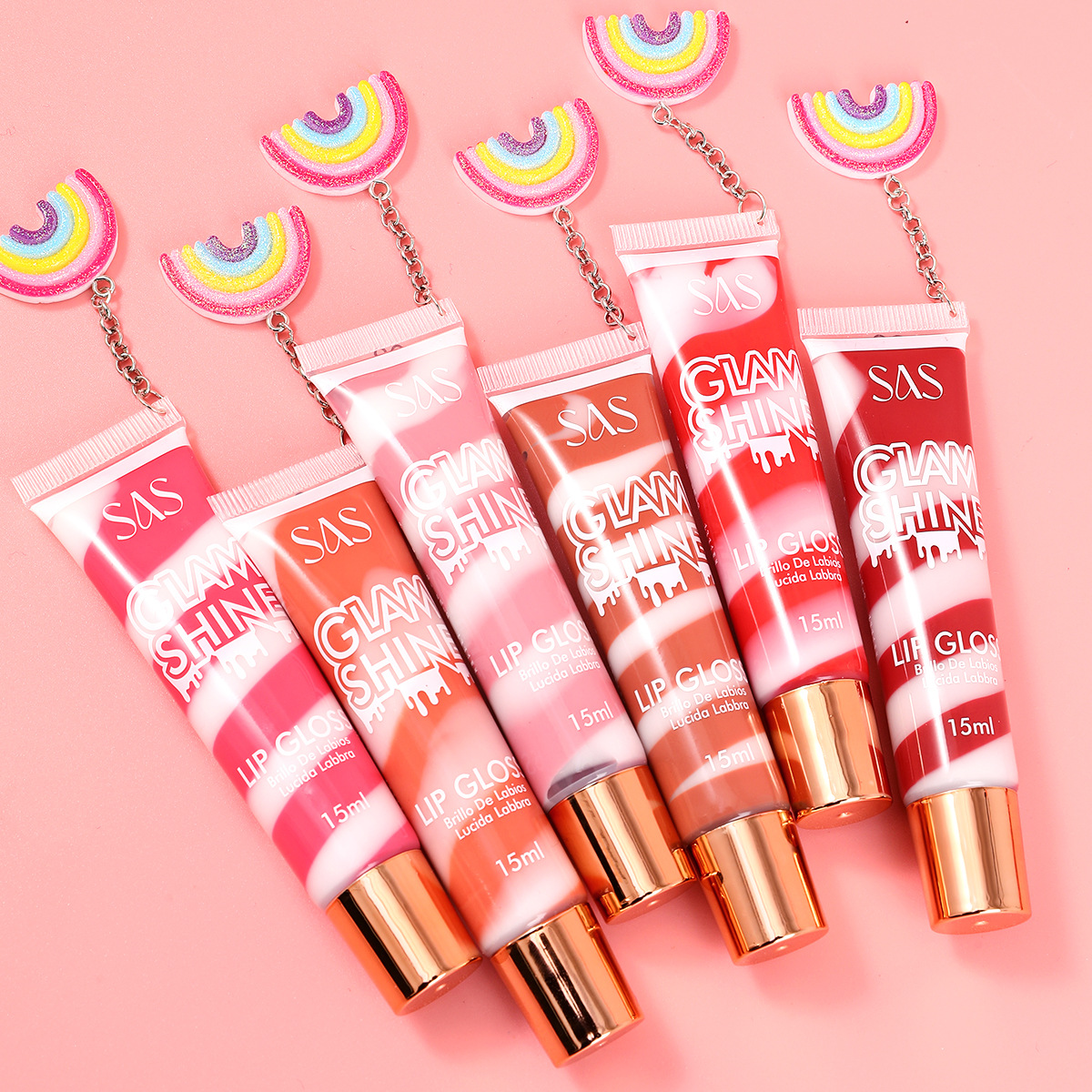 SAS Amazon's best-selling cross-border 6-color long-lasting lipstick, lip gloss and lip gloss moisturizing with rainbow pendant Specification drawing
