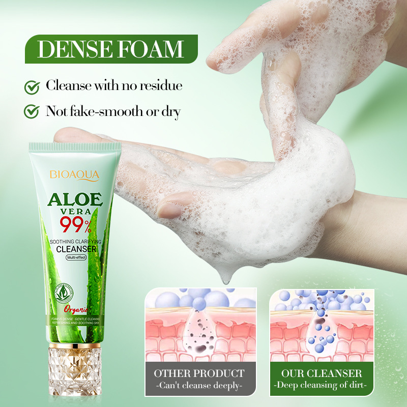 All-english BIOAOUA Aloe Vera Soothing and Smooth Facial Cleanser, Gentle Cleansing Facial Cleanser, cross-border export wholesale Application Scenario