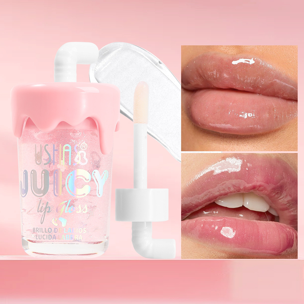 USHAS Amazon's best-selling cross-border moisturizing lip gloss, long-lasting moisture, transparent lip gloss and lip gloss, non-stick cup details Picture