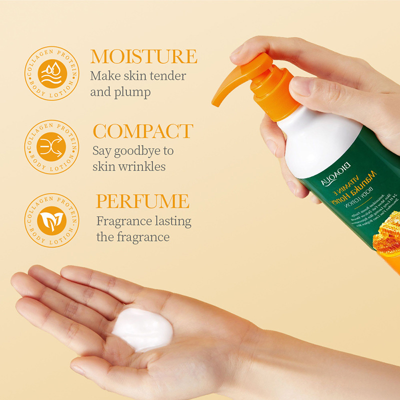 All-english BIOAOUA Vitamin E Honey Body Lotion for hydrating, moisturizing, nourishing and moisturizing the skin cross-border export wholesale Specification drawing