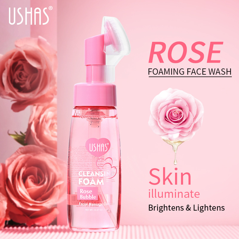 USHAS cross-border hot spot rose Facial Cleanser Foam mousse Deep Cleansing with brush head Cleanser details Picture