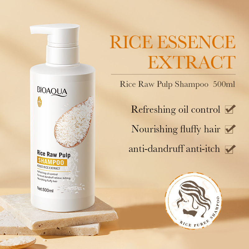 Cross-border wholesale of all-English BIOAOUA rice pureed Shampoo for softening, cleaning and volumizing hair details Picture