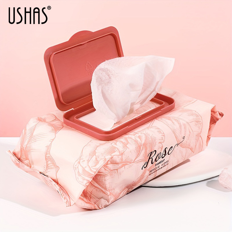 USHAS cross-border stock makeup remover wet wipes gently and deeply clean eyes, lips and face. Lazy disposable facial cleansing wipes portable full figure