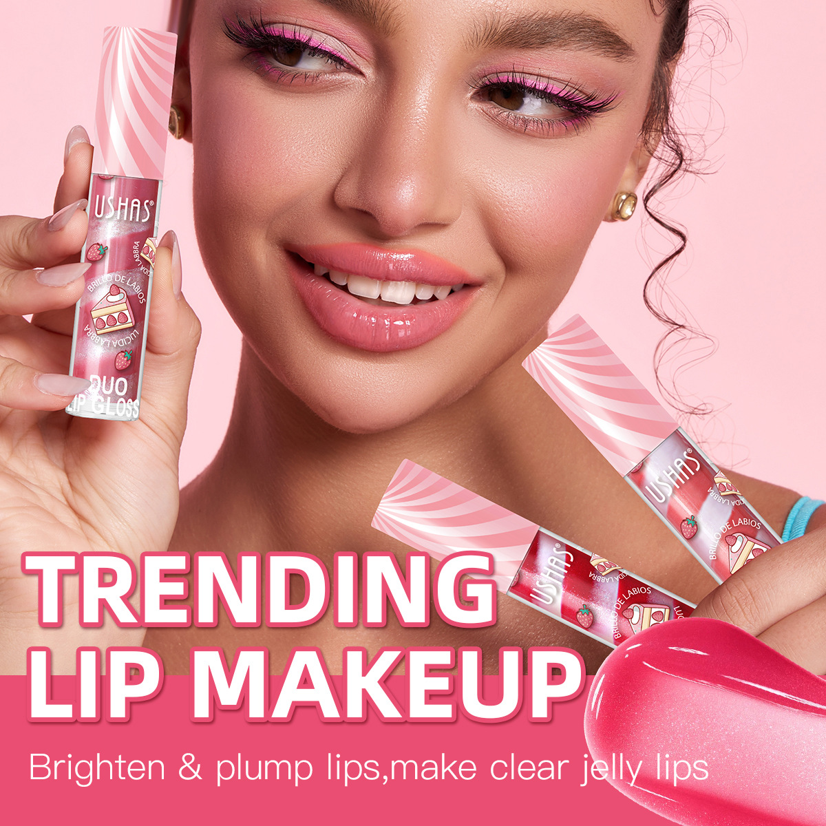 USHAS Amazon's best-selling cross-border two-color cake Moisturizing and hydrating Lip Gloss that doesn't fade, lipstick Lip gloss details Picture