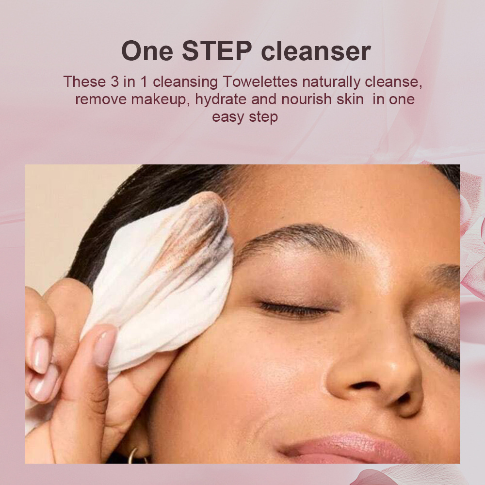 USHAS cross-border stock 60-pack disposable makeup remover wet wipes, cleaning wet wipes, facial cleansing wipes HA427 details Picture