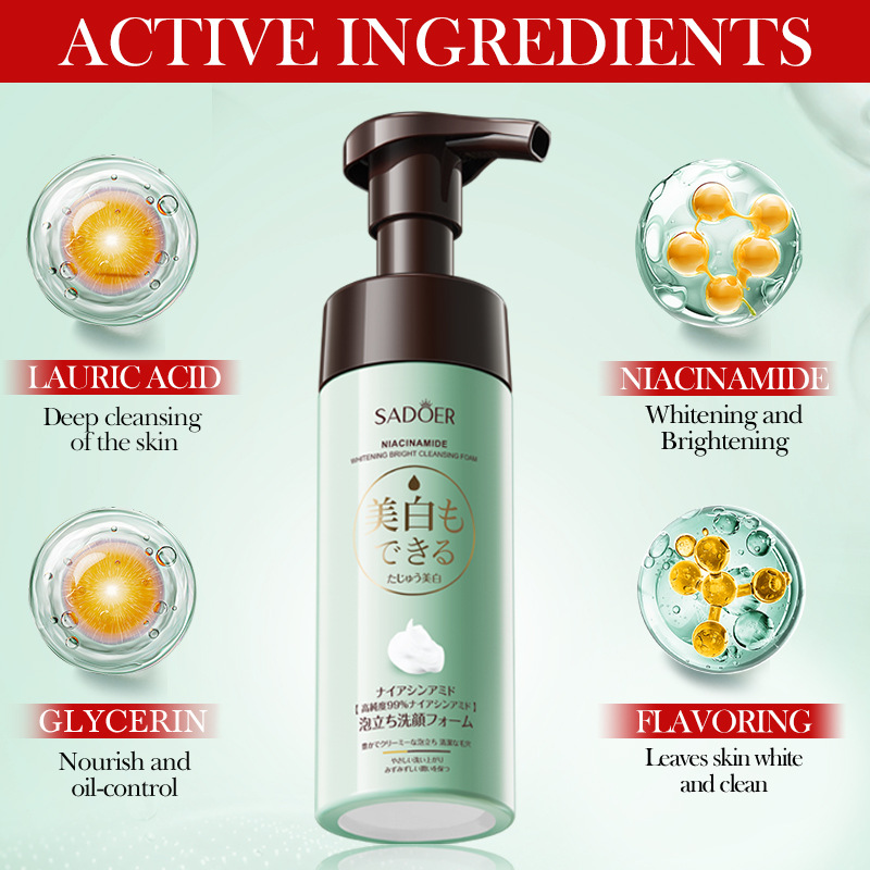 SADOER nicotinamide Whitening and brightening Facial Cleanser Foam Brightening Skin Facial Cleanser cross-border export wholesale Specification drawing