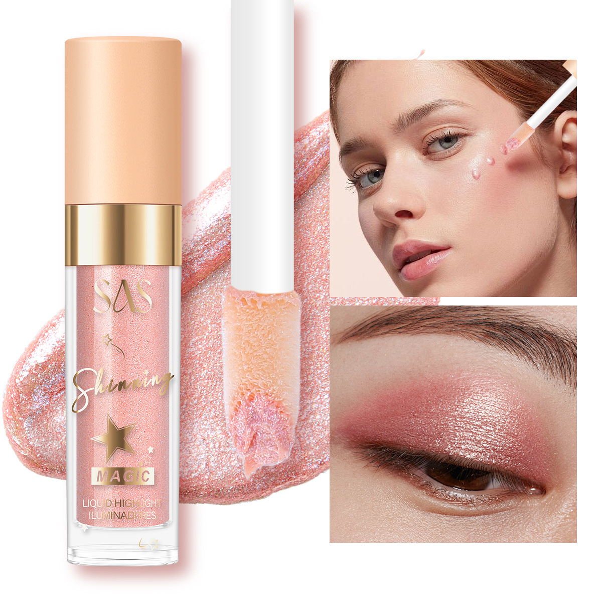 USHAS Cross-border in-stock pearlescent eyeshadow liquid, High Gloss, matte, Sparkling and brightening diamond, specially designed for Christmas star colors Specification drawing