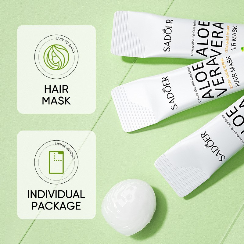 SADOER Aloe Vera Super Bright Repairing Hair Mask in Full English, repairing, nourishing, softening and smooth. Cross-border export wholesale Application Scenario