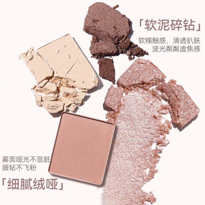 NOVO four-color eyeshadow palette with brush, high-end, sparkling, fine, waterproof, sweat-proof, affordable, compact and convenient, suitable for students details Picture