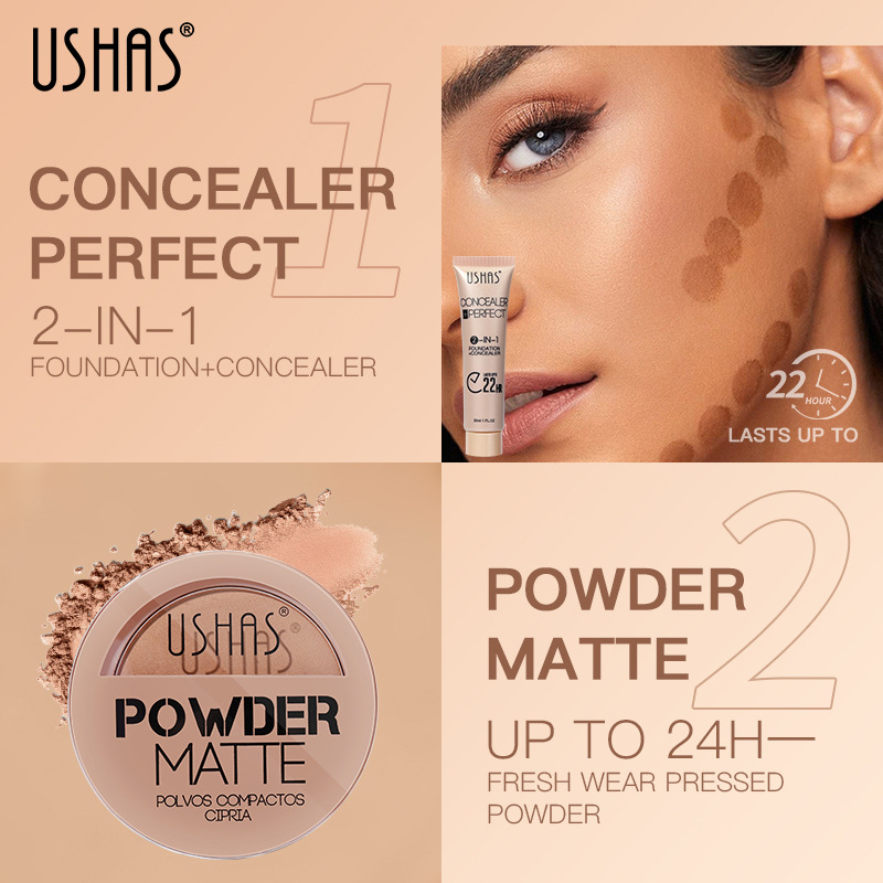 USHAS cross-border in-stock makeup Powder compact + Foundation Set, waterproof, non-smudging, brightening skin tone, Type B Specification drawing