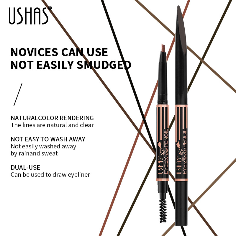 USHAS cross-border stock 6-color multi-functional non-smudging, waterproof and sweat-proof eyebrow pencils, eyeshadow pencils and eyebrow brushes wholesale details Picture