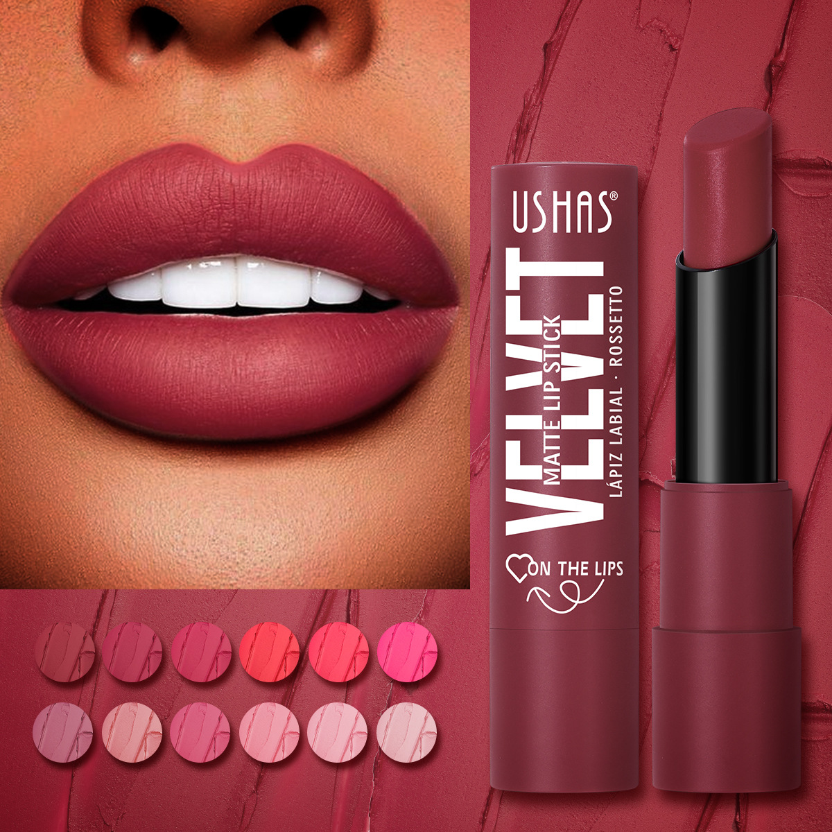 USHAS European and American cross-border stock lipstick Long-lasting color non-stick cup waterproof velvet matte Lipstick UC021 details Picture