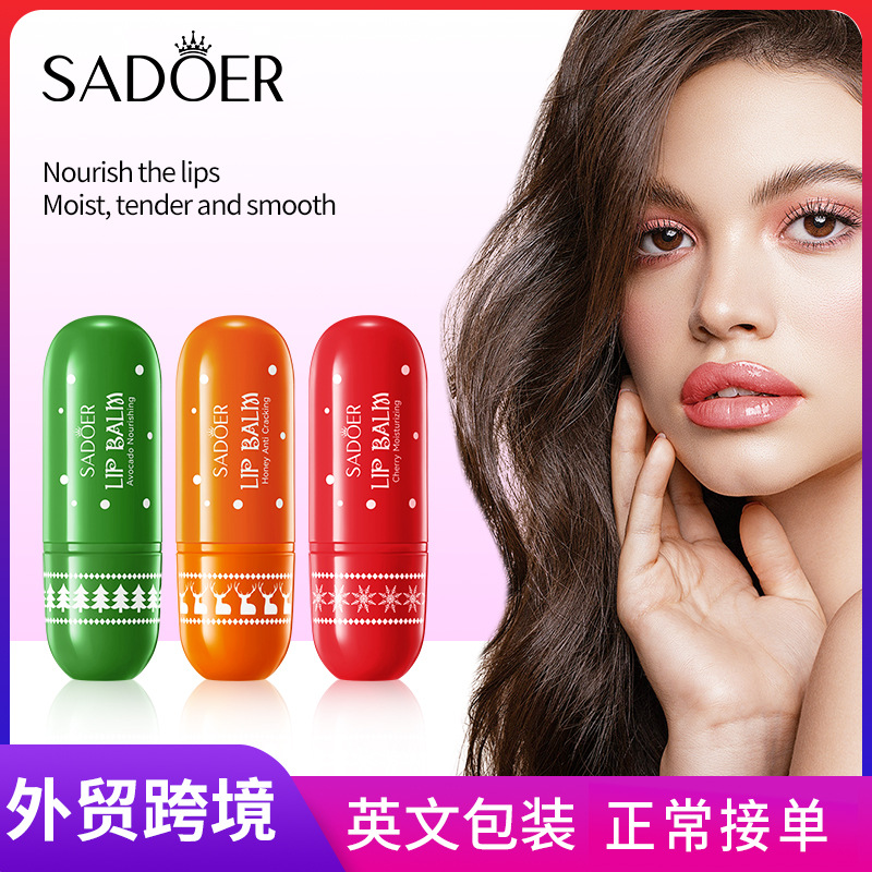 All-english SADOER Christmas Honey Anti-Cracking Lip Balm, autumn and winter anti-cracking lip balm cross-border export wholesale full figure