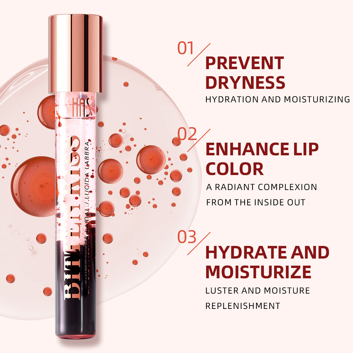 USHAS Cross-border Bestseller Export Brightening and Moisturizing Double-Layer Lip Oil ULG005 details Picture