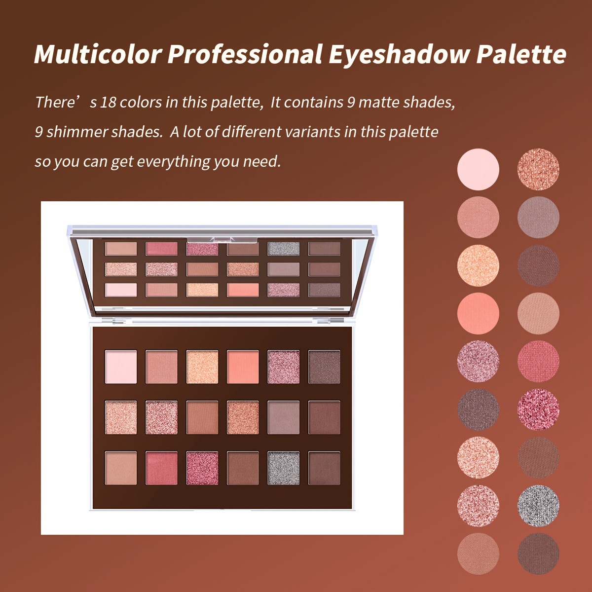 USHAS Cross-border 18-color leopard Print 18-color Eyeshadow Palette, matte, pearlescent, Earth tone, new Color Makeup ES4339 Specification drawing