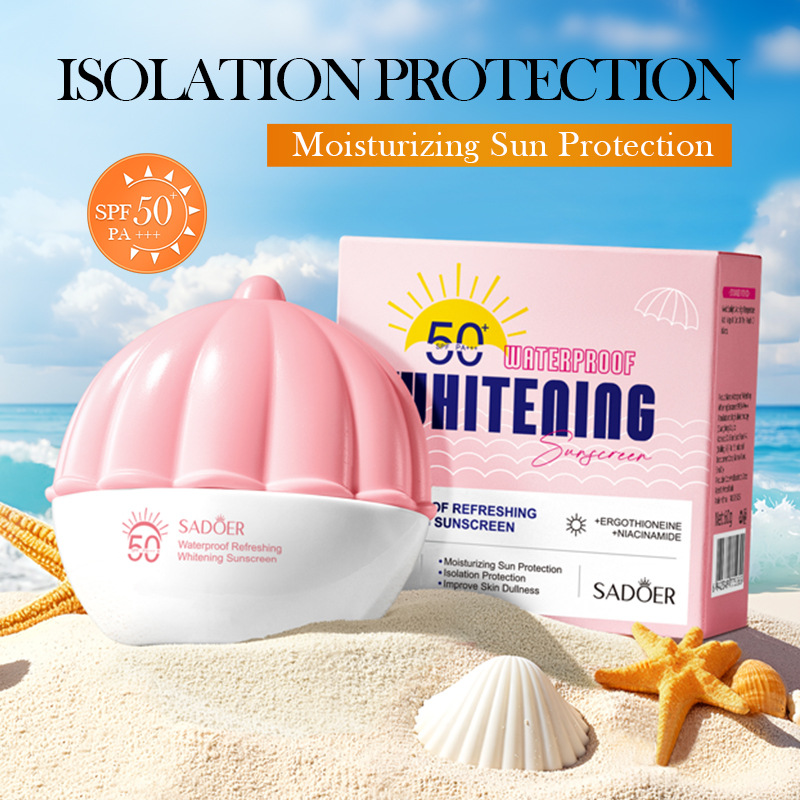Cross-border wholesale of SADOER waterproof, refreshing, whitening sunscreen and UV-blocking sunscreen lotion in English full figure