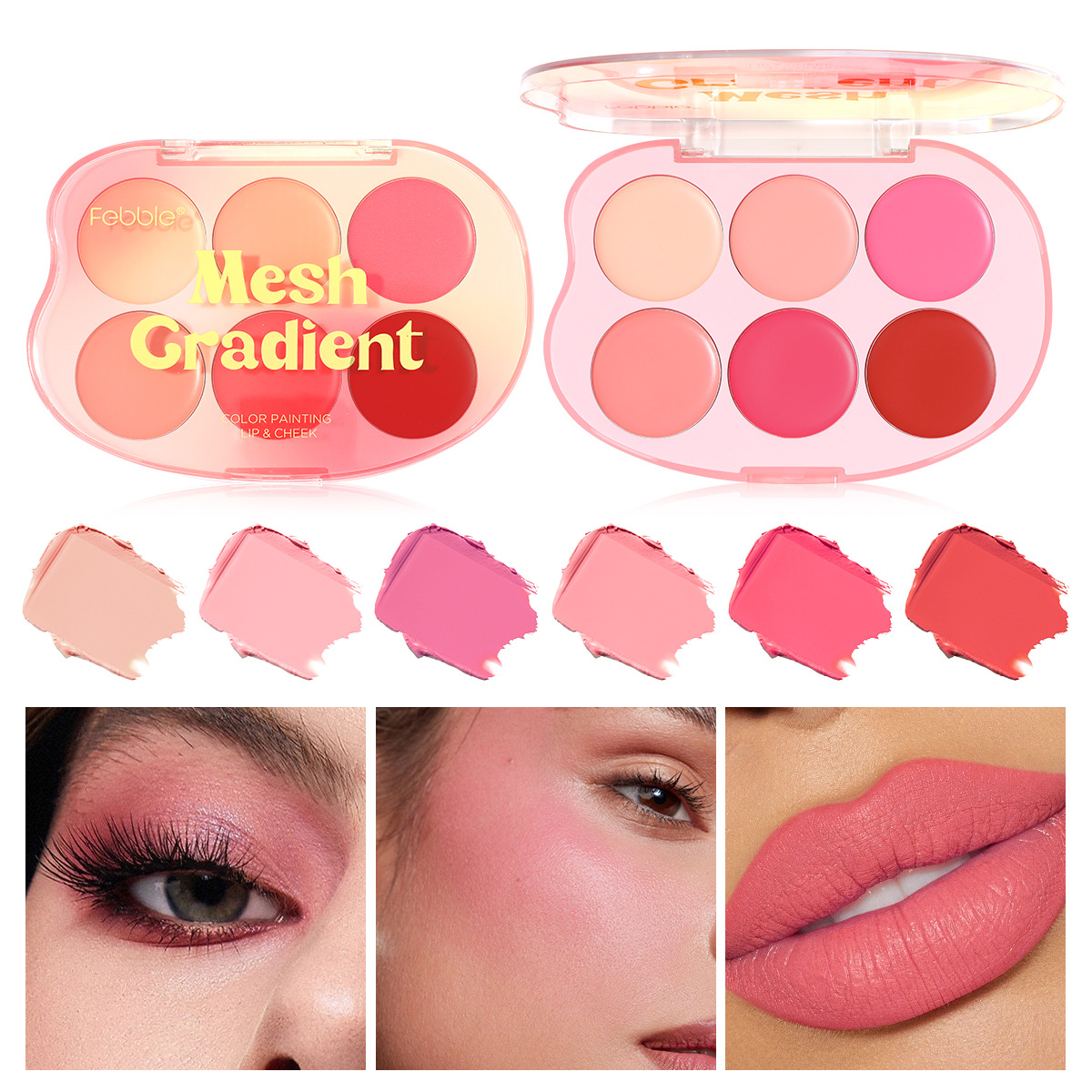 (Display Box)Febble Amazon Cross-border Gradient Lipstick & Cheek Palette Natural Nude Makeup Contouring Palette Pink FBC Specification drawing