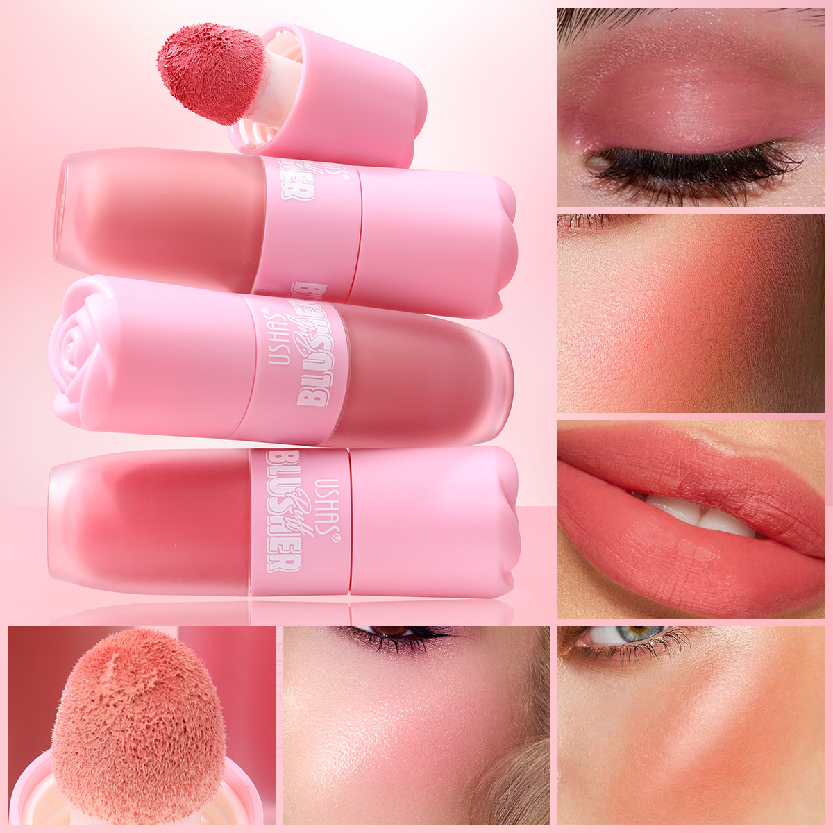 USHAS Cross-border Amazon Bestseller 6-color sponge head blush, waterproof and long-lasting UC141 full figure