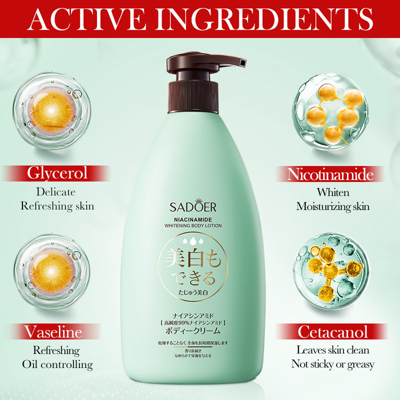 SADOER Nicotinamide Whitening Body Lotion Brightening Skin Brightening Body Cream Cross-border export wholesale Specification drawing