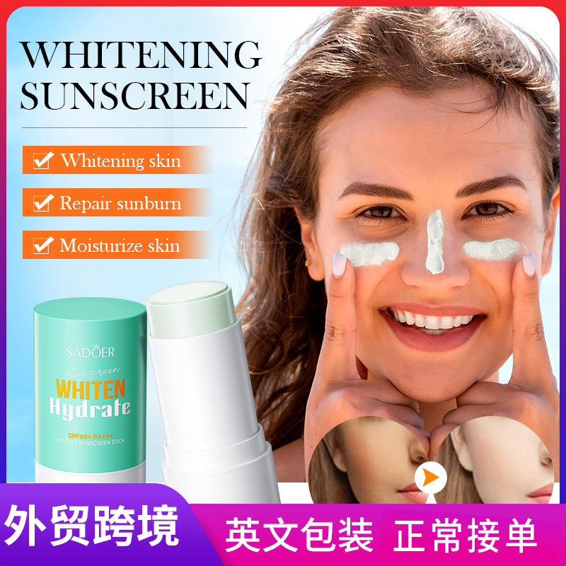 Cross-border wholesale of SADOER whitening Hydrating Sunscreen sticks, UV isolation cream and sunscreen in English full figure