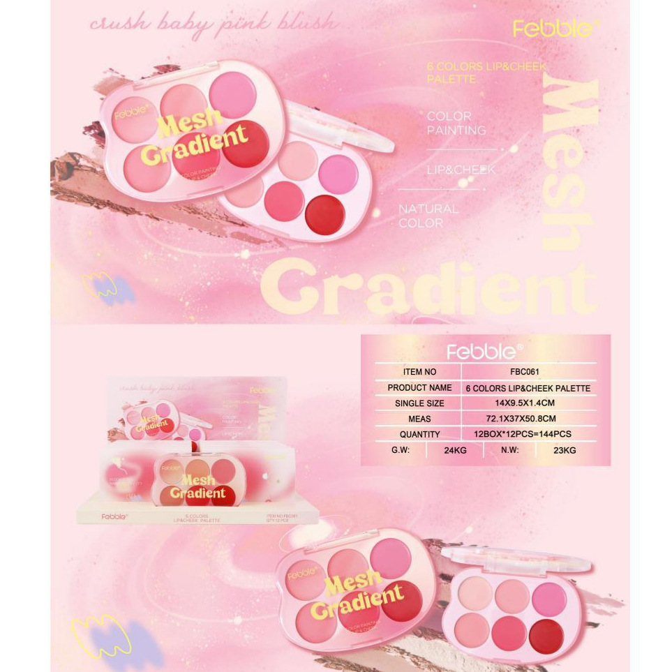 (Display Box)Febble Amazon Cross-border Gradient Lipstick & Cheek Palette Natural Nude Makeup Contouring Palette Pink FBC full figure